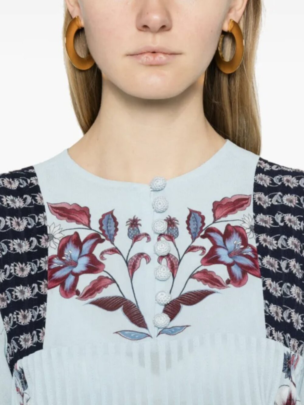 FARM Rio Marcelle Floral Print Pleated Blouse M - Picture 3 of 8